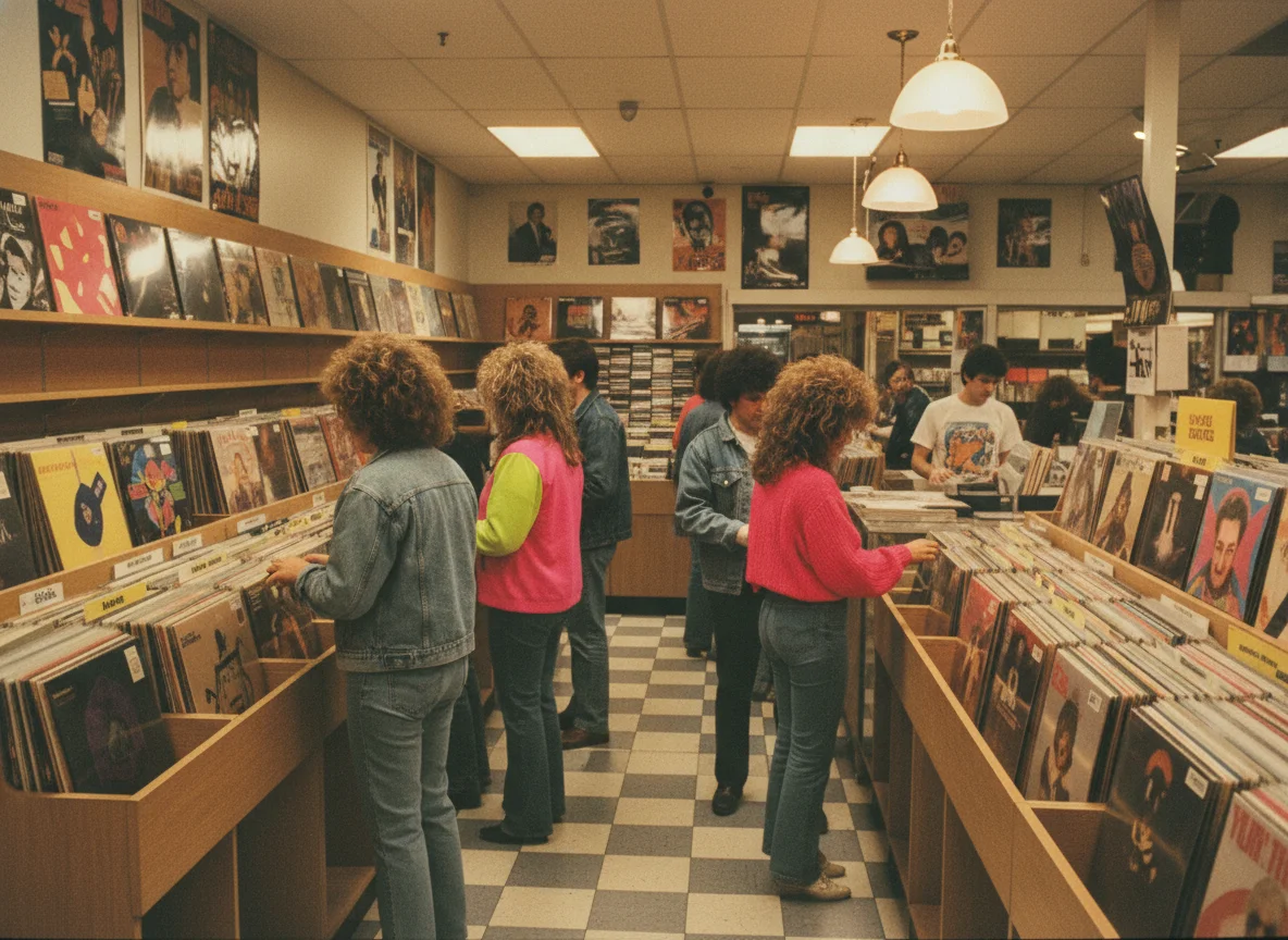 80s record store with vinyl albums on display