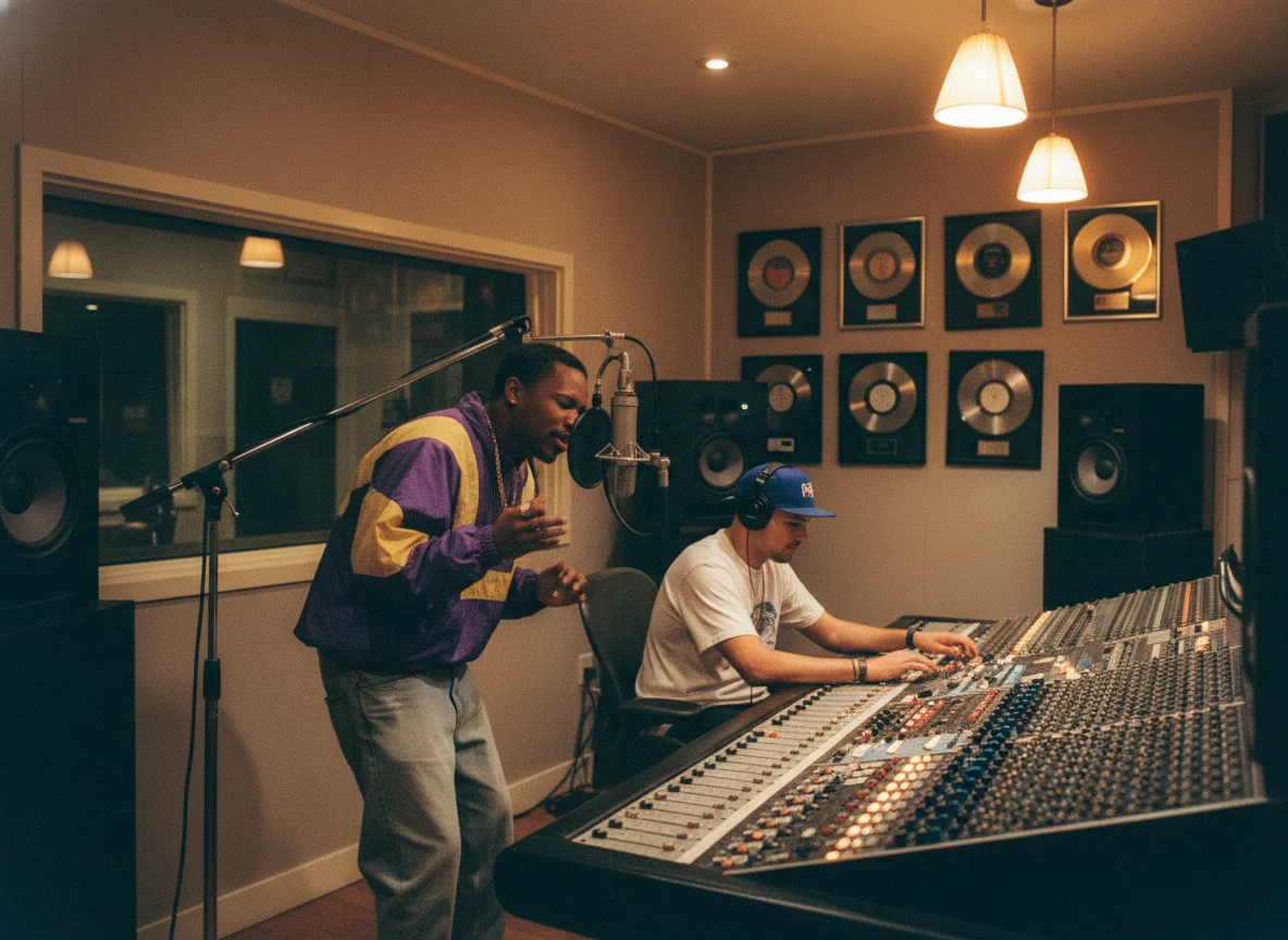 90s hip-hop recording session in studio